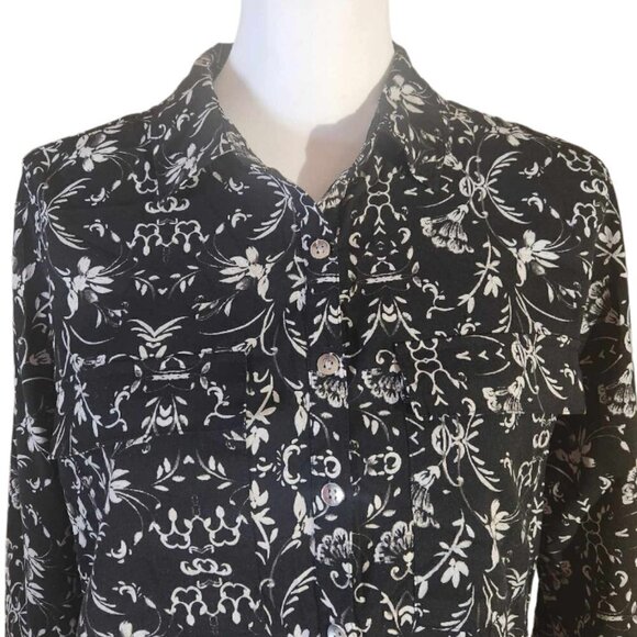 Croft & Borrow Roll Tab Long Sleeve Button Down Damask Pattern Top Size M - Picture 5 of 8